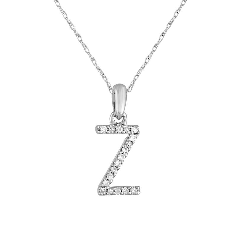 Joelle Collection 1/10 ctw Diamond Initial Pendant Necklace 14K Gold adjustable 16 to 18 inch Chain - Personalized Gift - Z - White