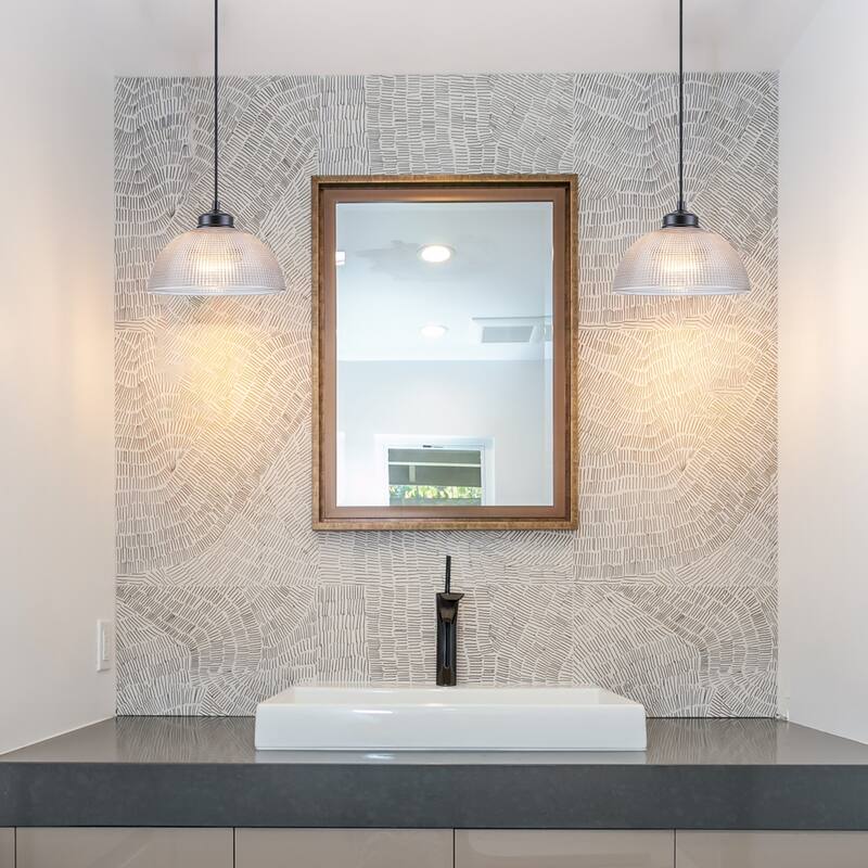 1-Light Matte Black Dome Pendant Textured Glass Kitchen Island Lights for Dining Room