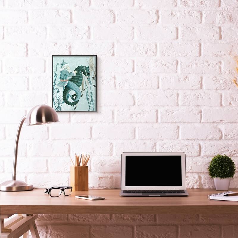 Stupell Sea Santa Ocean Christmas Holiday Blue Green Design Framed Wall Art - 11 x 14