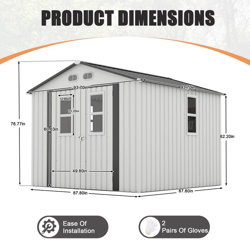 Outdoor Storage Shed, 8x8 protective film, four daylight Windows Lockable Doors,A practical and thoughtful gift