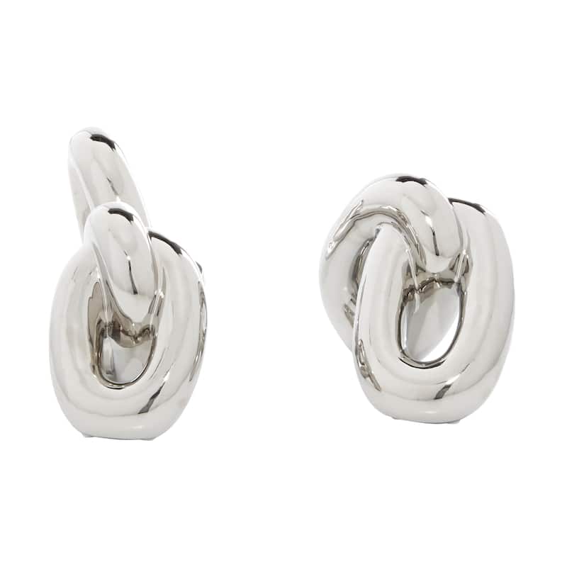 Porcelain Ceramic Chain Decorative Sculpture - Set of 2 Gold, Silver - CosmoLiving by Cosmopolitan