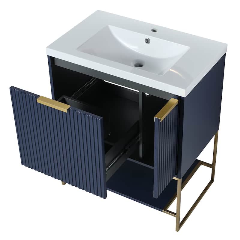 24"/30" Plywood Freestanding Bathroom Vanity Set with White Sink