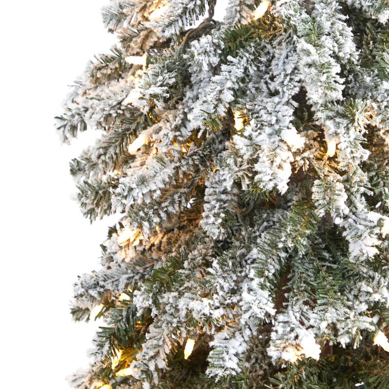 6' Pre-Lit Flocked Grand Alpine Artificial Christmas Tree, Clear LED Lights - 6 Foot