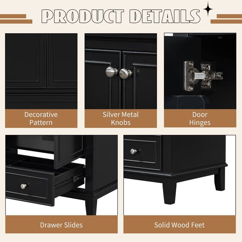 30" Bathroom Wood Storage Vanity Cabinet with Ceramic Sink, Drawer