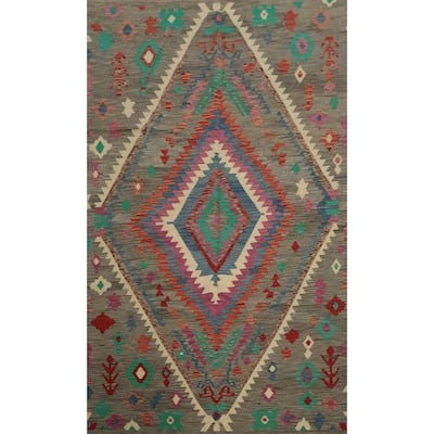 Hand Woven Oriental 100% Wool Carpet Southwestern Tribal Greys & Charcoal Kilim Area Rug - 9' 9'' X 6' 6''