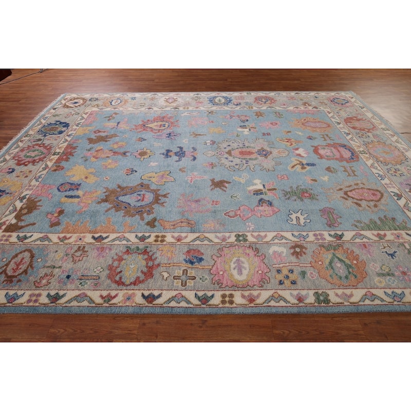 Light Blue Oushak Oriental Area Rug Handmade Wool Carpet - 8'10" x 11'8"