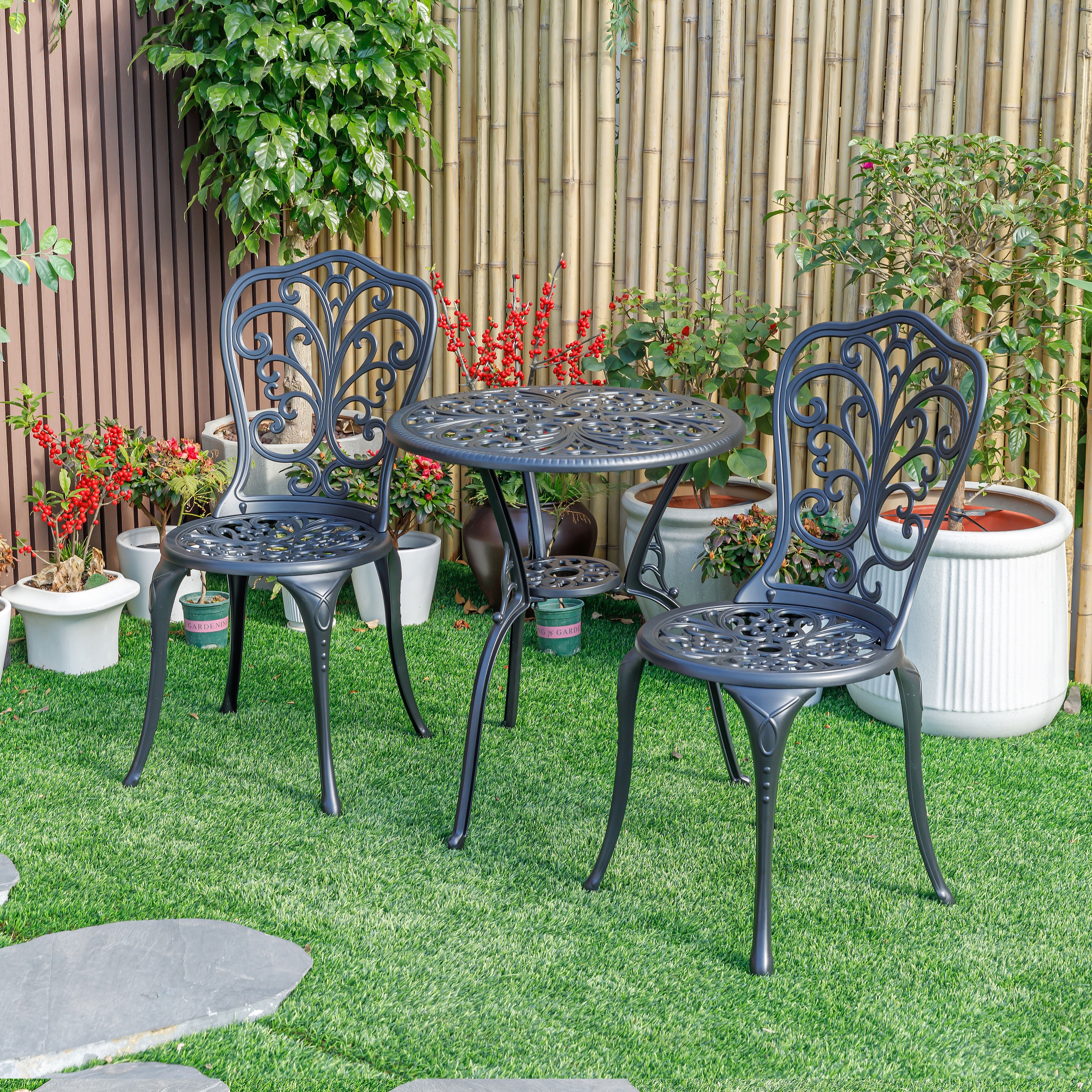 Wrought iron bistro set black top