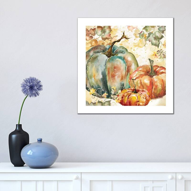 iCanvas "Watercolor Harvest Teal and Orange Pumpkins I" by Tre Sorelle Studios Canvas Print - 18x18x1.5