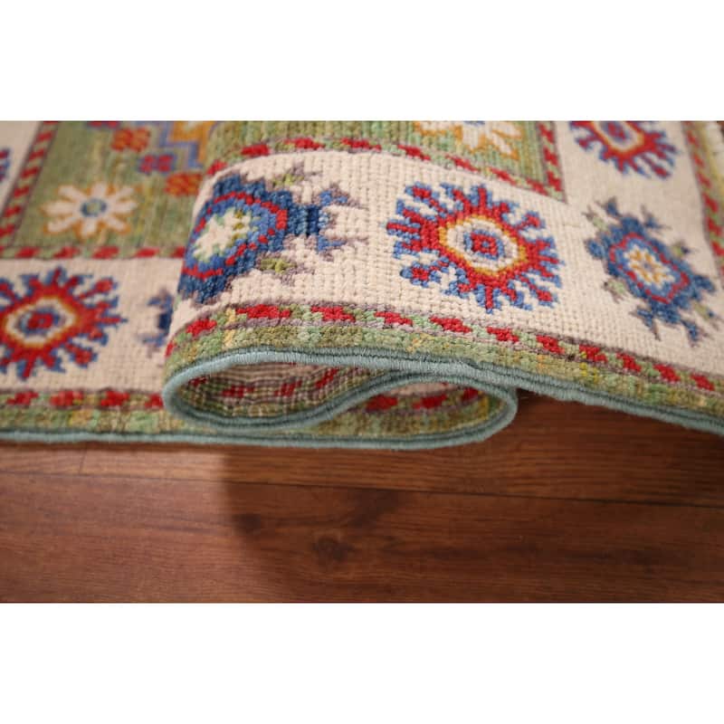 Green Kazak Oriental Accent Rug Hand-Knotted Wool Carpet - 1'11" x 3'1"
