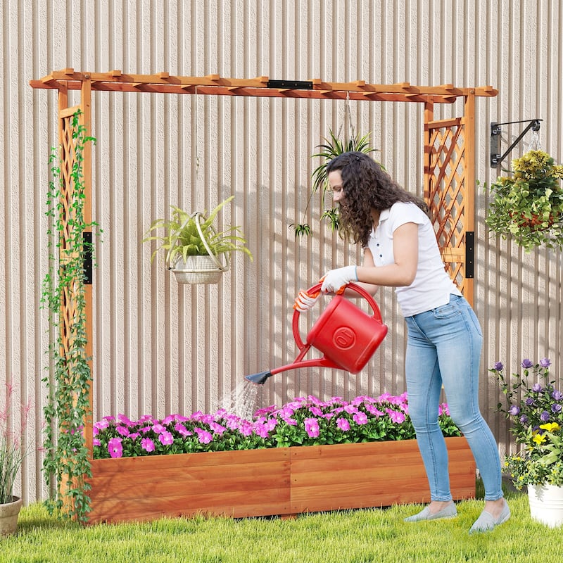 Gymax 2PCS Raised Garden Bed Planter Box w/ Side & Top Trellis for