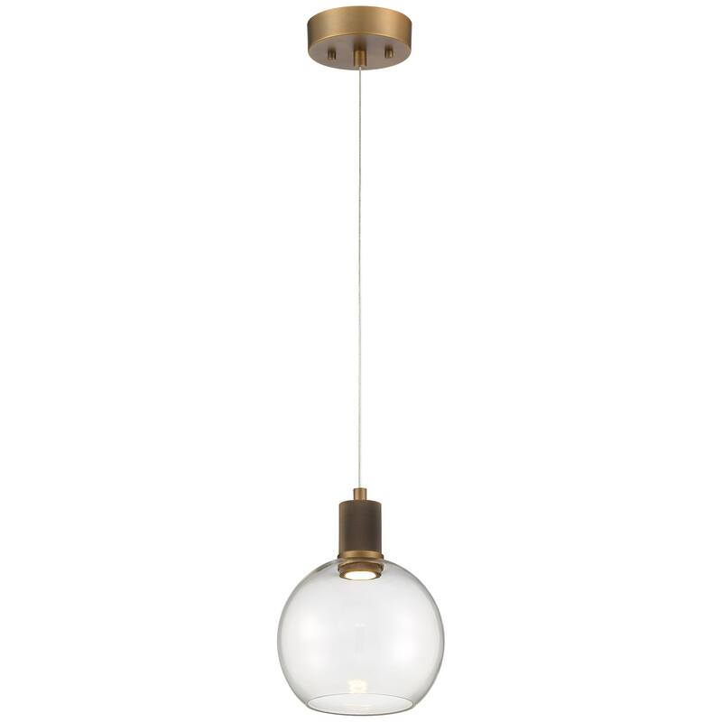 Access Lighting Port Nine Burgundy LED Pendant - Dedicated LED - Antique Brushed Brass/Clear Glass