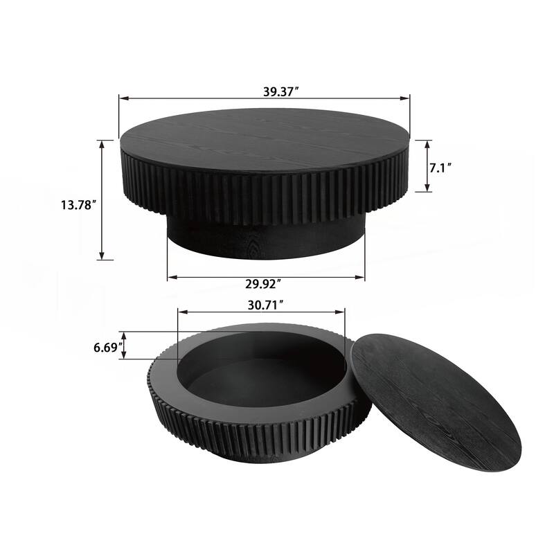 39.37 Inch Round Coffee Table with Storage