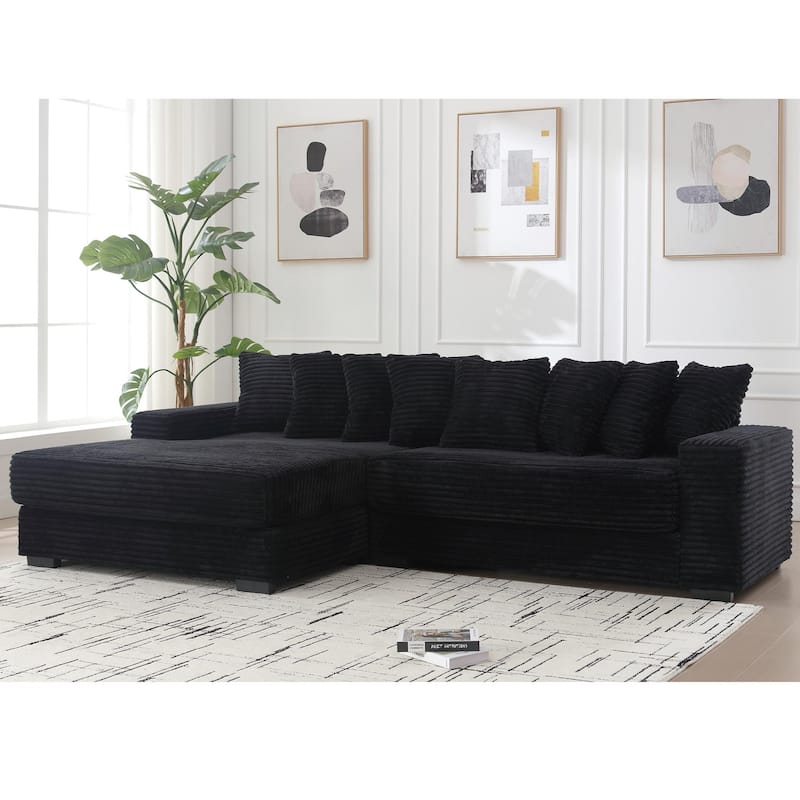 111" Corduroy L-Shaped Sectional Sofa (Left Chaise, 8 Pillows) - Black