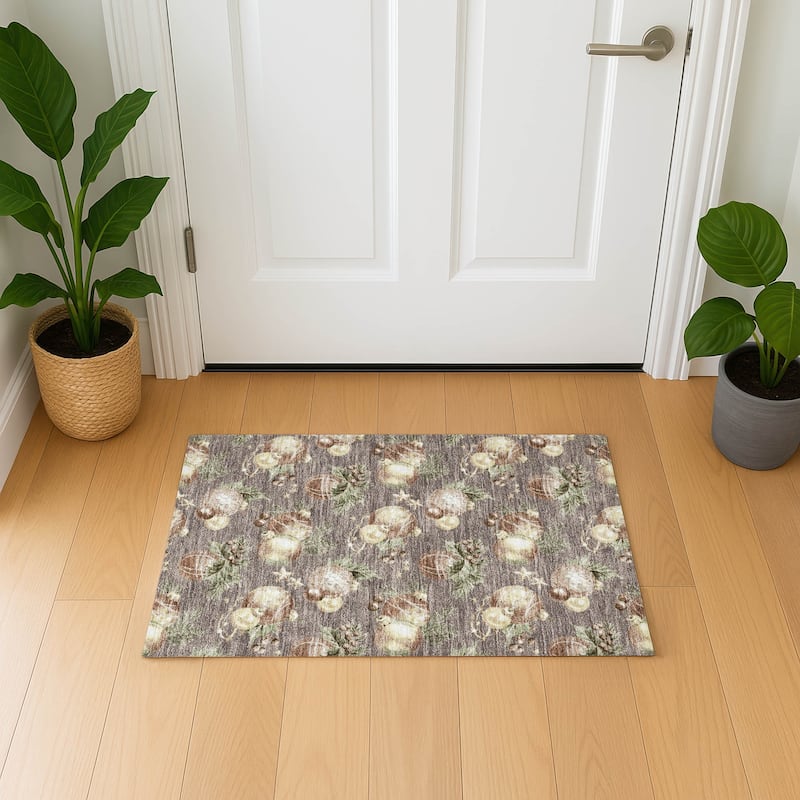 Premium Washable Super Soft Holiday Ornament Mayfield Rug - Taupe - 1'8" x 2'6"