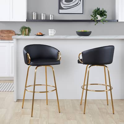 Lumisource Claire 30" Fixed-Height Bar Stool Gold Metal - Set of 2 - 19.5"Lx21"Wx38.25"H