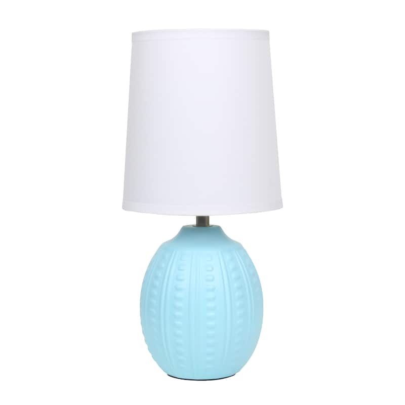 Ceramic Oval Table Lamp with Fabric Shade for Bedroom, Living Room - 6 x 6 x 13 in. (L x W x H) - Baby Blue