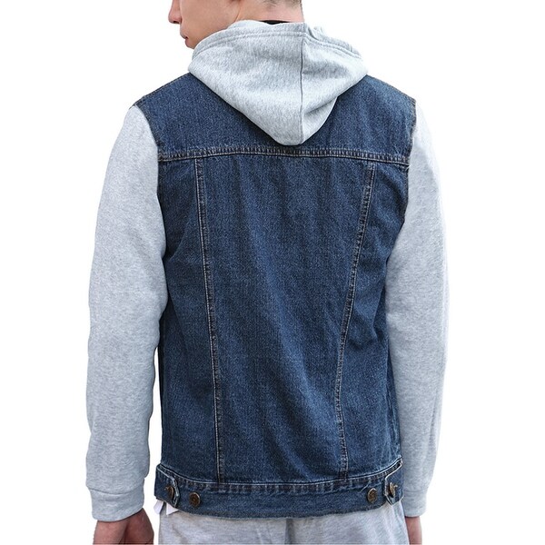 mens denim jacket with sweatshirt sleeves