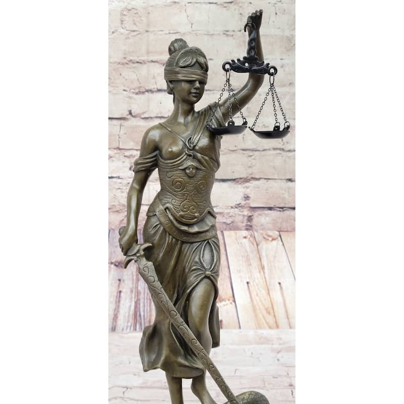 Large 14” Heavy Solid Bronze Lady Blind Justice Statue Lawyers Themis Deal Decor