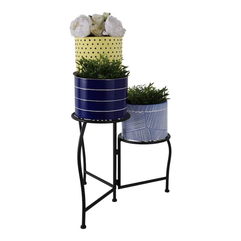 Iron and Metal Leaf Cutout Design 3-Tier Plant Stand - 22" Black - 10" x 10" x 22"