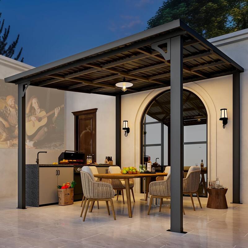 AECOJOY Hardtop Gazebo Outdoor Metal Lean to Pergola Galvanized Steel Roof