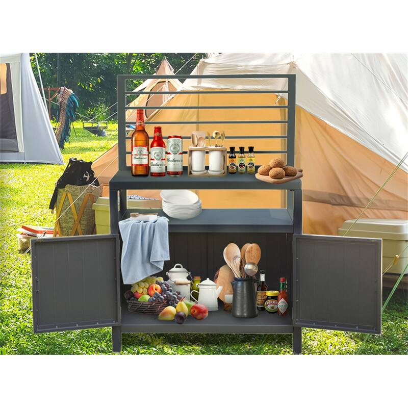 Outdoor Kitchen Island with Storage - Grey