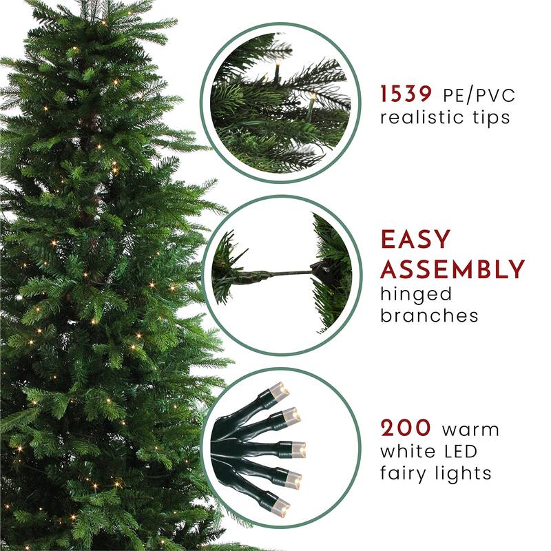 6' Pre-Lit Potted Oregon Noble Fir Slim Artificial Christmas Tree - LED Lights