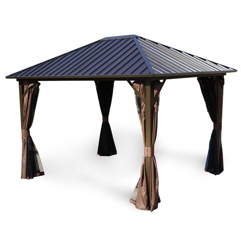 Kozyard Rosana 10'x12' Hardtop Aluminum Permanent Gazebo with 2-Layer Sidewalls