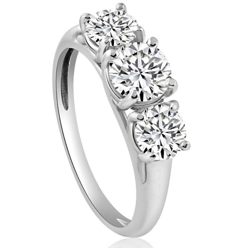 1 3/4 Ct Three Stone Diamond Engagement Ring White Gold Lab Grown