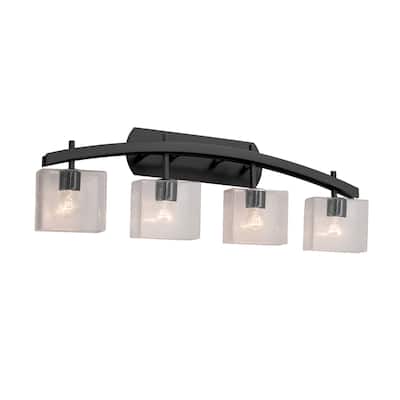 Justice Design Fusion Archway 4-light Matte Black Bath Bar, Seeded Rectangle Shade