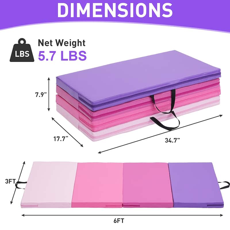 Zenova Gymnastics Mat 6' x 3' x 2" Four Fold Folding Exercise Mat with Carrying Handles