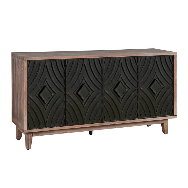 HomeRoots 60" Brown and Charcoal Distressed Wood Sideboard with Four Doors - 60' X '32.28' X '15.6