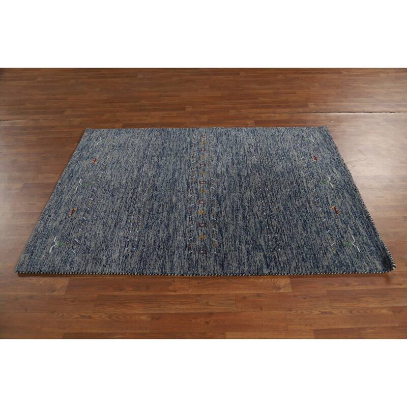 Hand Knotted Oriental 100% Wool Carpet Tribal Stripe Navy Blue & Blues Gabbeh Area Rug - 5' 10'' X 4' 0''