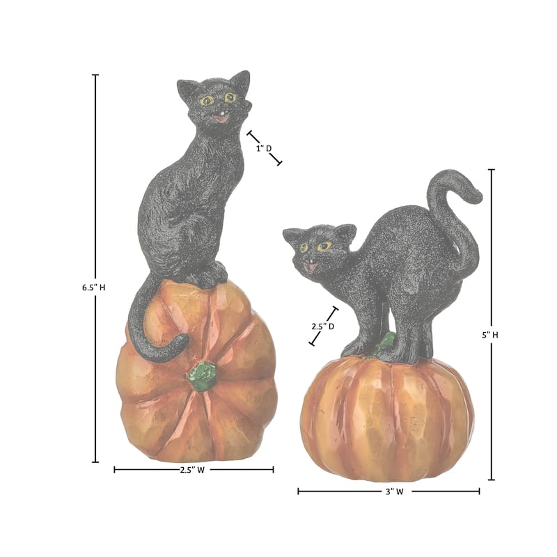 5-6.5" Resin Pumpkin Cat Set of 2