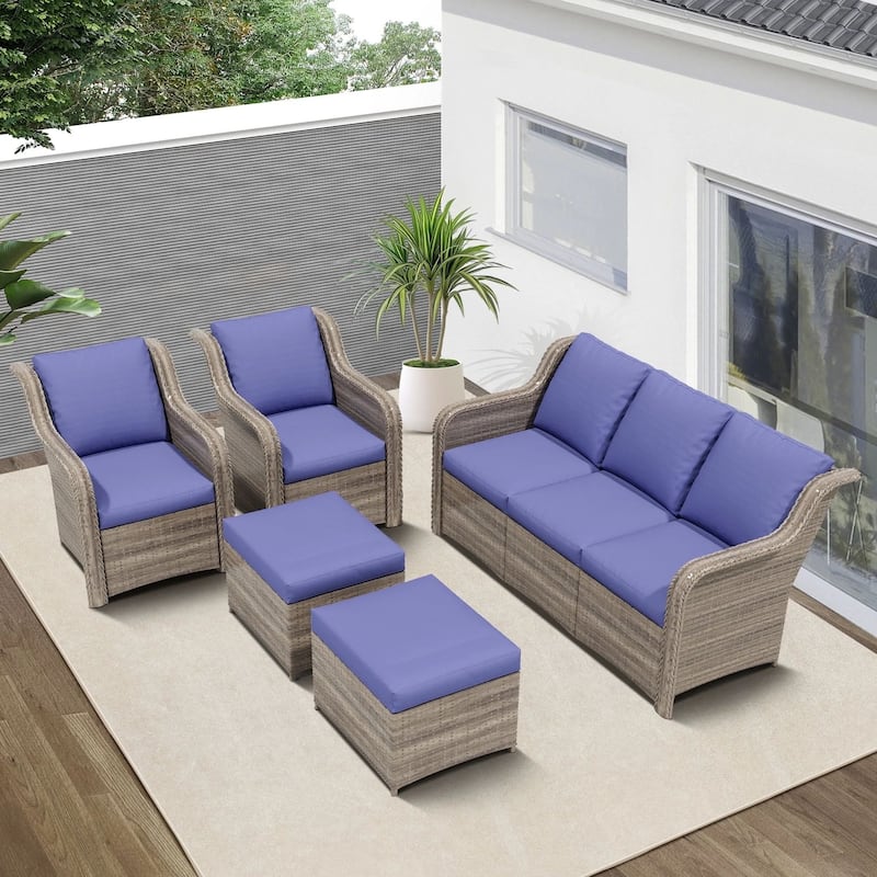 Zenova Patio Conversation Sets,Wicker Rattan Chairs Sofa Sets,Patio Furniture Seating - 7-piece - Navy Blue