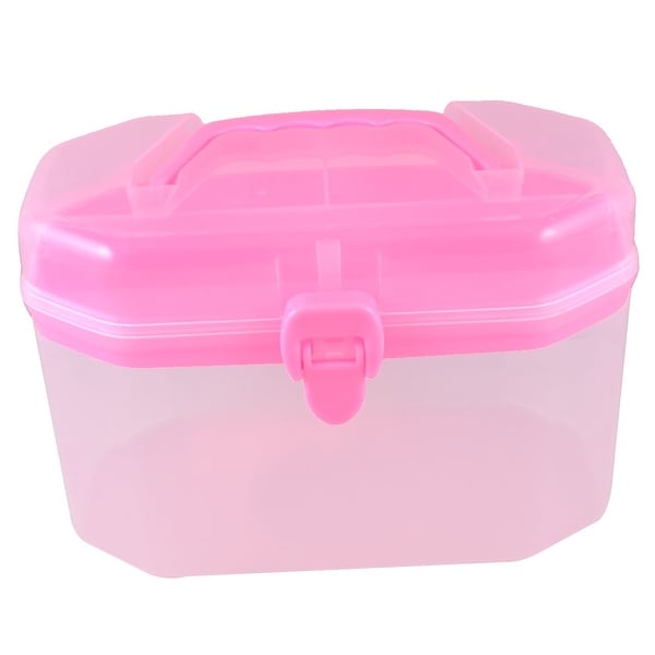Clear Pink Medicine Box Shape Double Layers Components Storage Box Holder