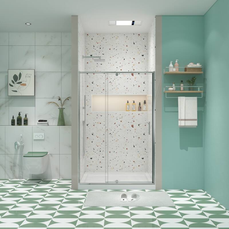 Pivot Frame Sliding Shower Door with 6mm Tempered Glass - 44-48" W x 71" H - Chrome