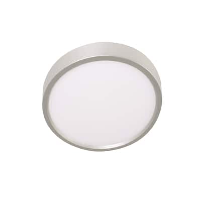 Edge Round 5-inch ADA Satin Nickel LED Outdoor Flush Mount, White Acrylic Shade