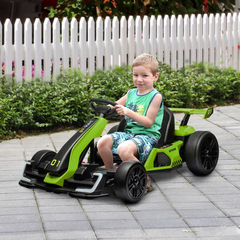 24V 7.5 MPH Kids Electric Go Kart with Adjustable Seat, Drifting Car Ride-On Toy with Music, Lights, for Ages 6-12 - Green
