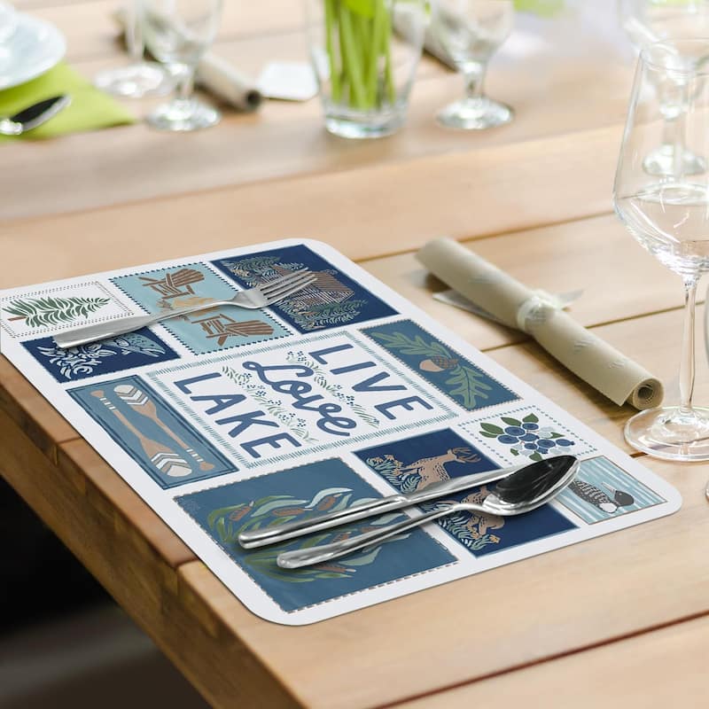 Lakeside 4 Pack Reversible Easy Care Flexible Plastic Placemats Made in The USA BPA Free Easily Wipes Clean