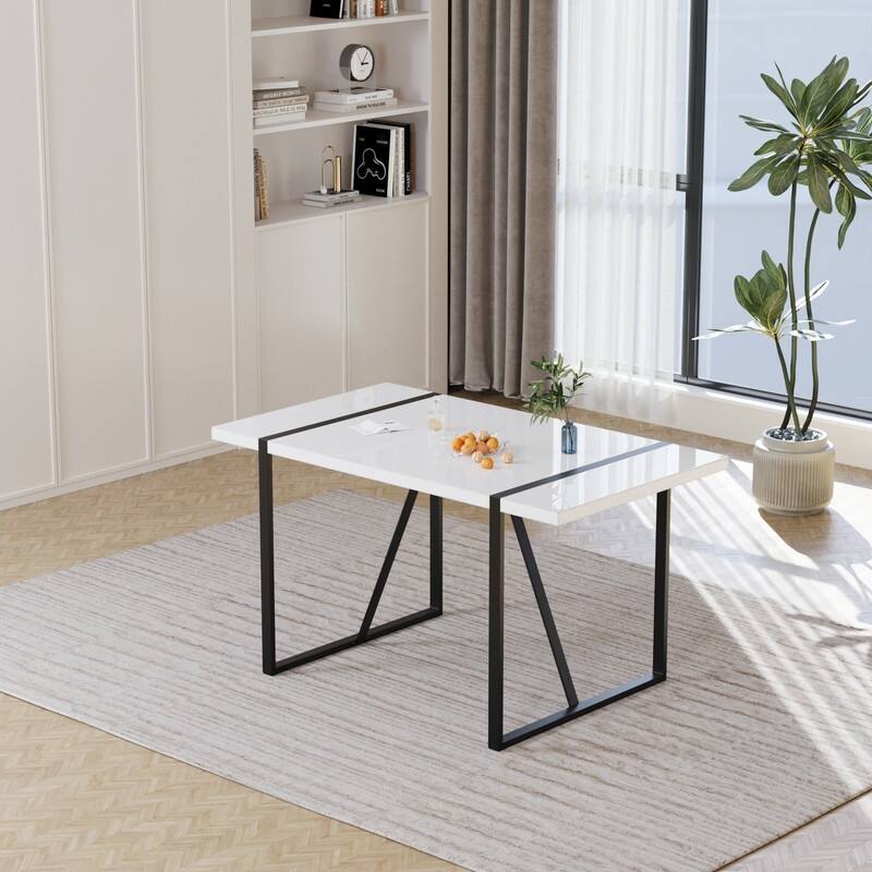 55" Modern Rustic Industrial Dining Table Engineered Wood Top & Black Metal Frame, Seats 4-6