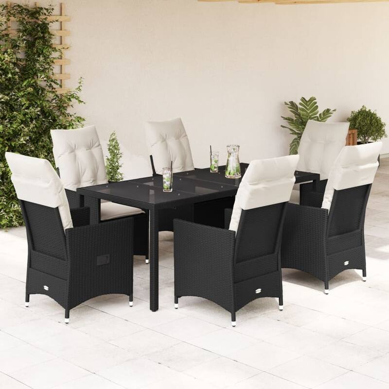 vidaXL Garden Dining Set Black PE Rattan 6-seater Adjustable Armrests - 23.2 x 22.0 x 36.2 in - Black-7