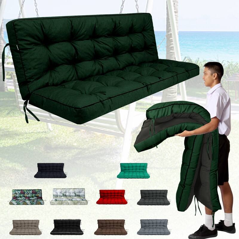 Outdoor Swing Cushions 55 inch, Waterproof Porch Swing Cushions 3 Seater Replacement with Backrest, 4" Thicken Bench Cushion