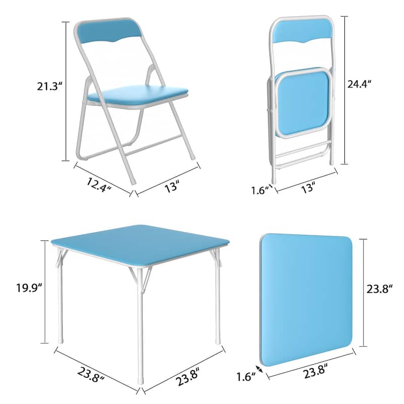 VECELO 5 Pcs Kids Folding Activity Table and Chairs Set, Portable, with Ultra Soft PU Padded Cushion, Matte Black