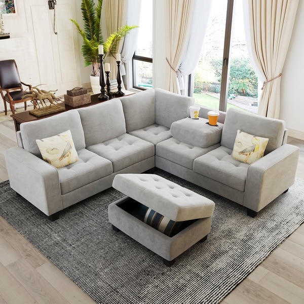 Corner couch with cup hot sale holders