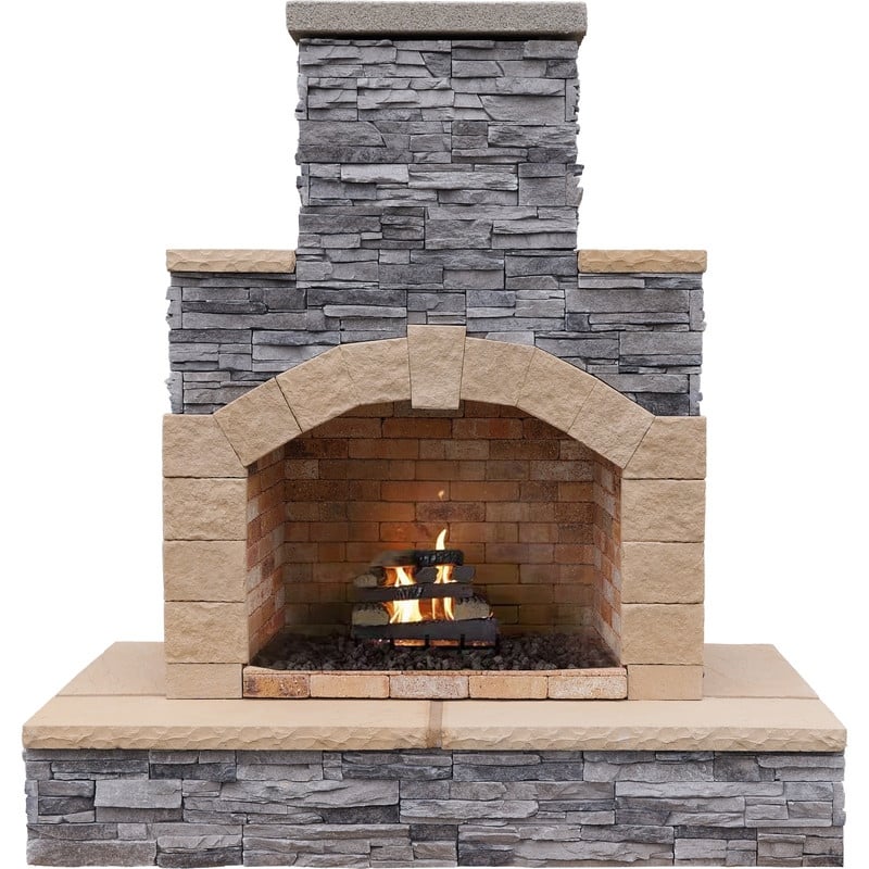 78 in. Stone Veneer and Tile Propane Gas Outdoor Fireplace