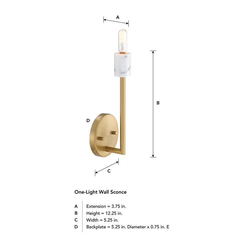 Star Dust 5.25 in. 1-Light Brushed Gold Wall Sconce Light with Natural Marble Accent for Bathrooms