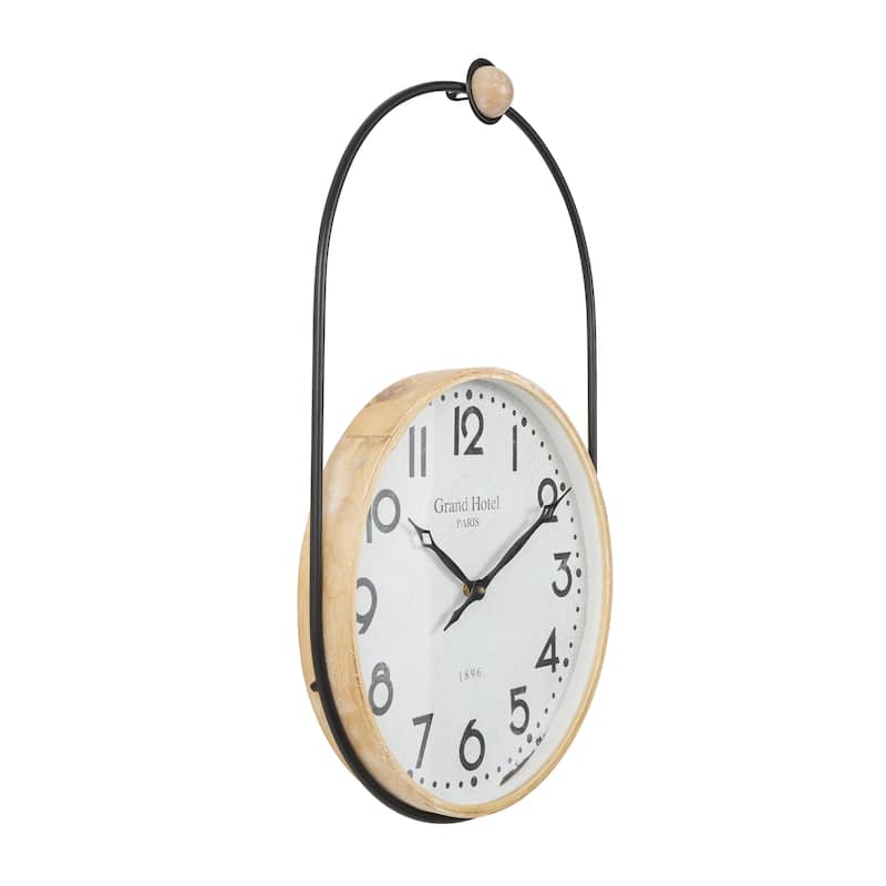 Wooden Suspended Hanging Decorative Wall Clock with Brown Wood Accents - Brown - Roche River Decor