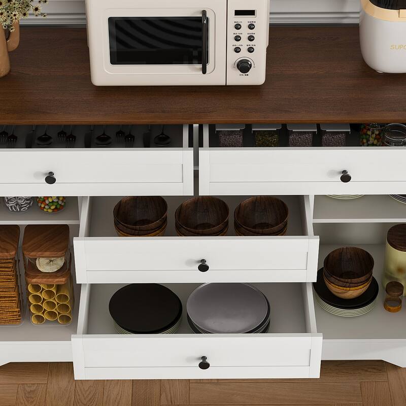 54" Farmhouse Buffet Sideboard with Storage Cabinet & Adjustable Shelf, Wood Top Dining Table with Drawer
