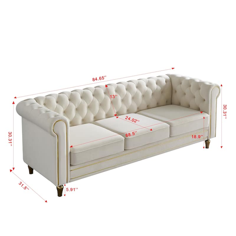 Chesterfield Velvet Sofa with Golden Decorative Strip for Living Room