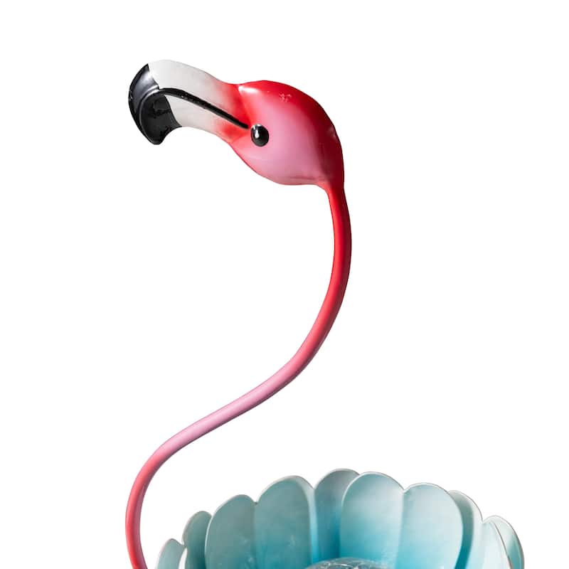 Glitzhome 26.25"H Metal Solar Lighting Standing Flamingo Garden Statue
